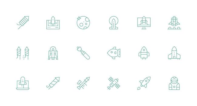 cohete icono conjunto con 18 mínimo línea gráficos ligero icono serie vector