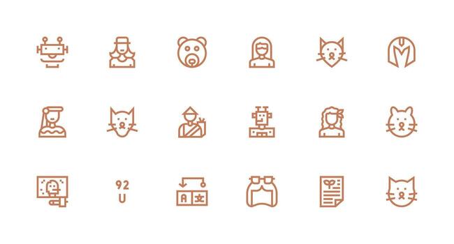 fuerte carrera línea íconos desde personaje conjunto con 18 vectores píxel Perfecto icono conjunto