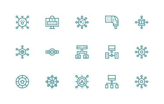 cubo icono colección con 15 regular línea diseños organizado icono paquete para rápido acceso vector