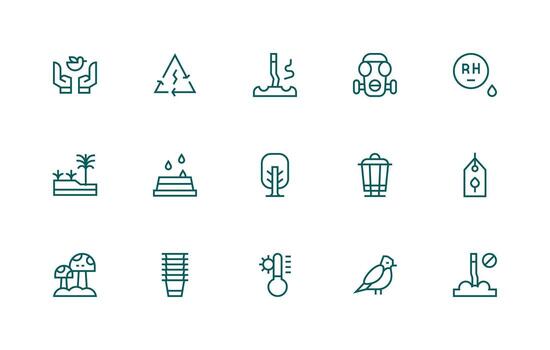 Environmental Icon Set with 15 Regular Line Graphics UI-Ready Icon Collection vector