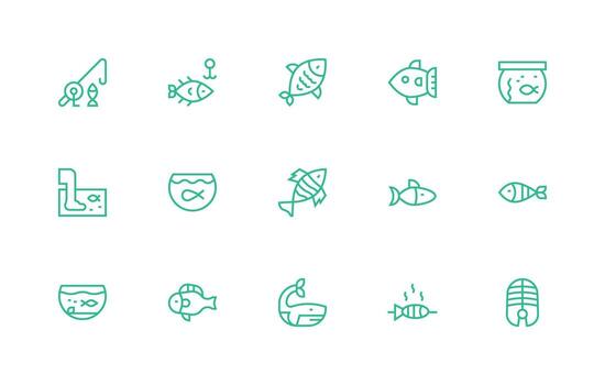 15 Fish Icons in Regular Line Aesthetic Quick Access Icons for UI Development vector