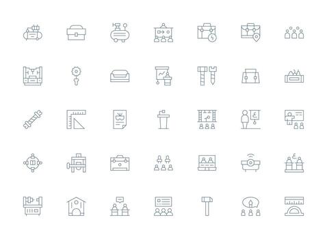 Workshop including 35 Light Line Illustrations Balanced Icon Set for Functional Design vector