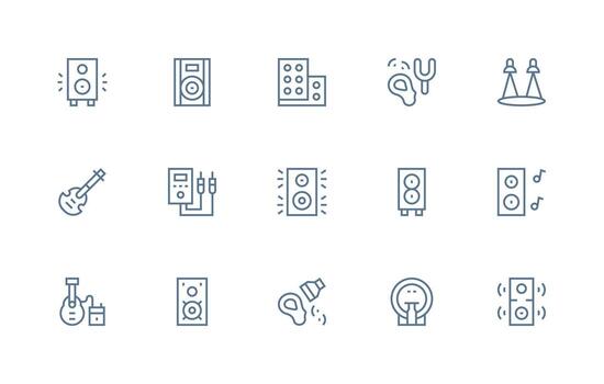 Amplifier Icon Collection with 15 Regular Line Designs Minimal Icon Set for Interface Projects vector