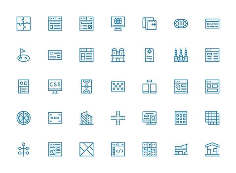 Layout Icon Collection with 35 Regular Clean Line Designs Icon Pack for Various Themes vector