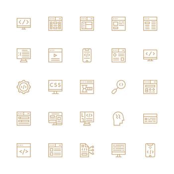 25 Html Icons in Medium Stroke Outline Aesthetic Icon Collection Set vector