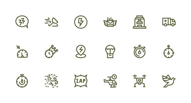 18 fuerte carrera línea estilo íconos desde rápido colección mínimo icono conjunto para interfaz proyectos vector