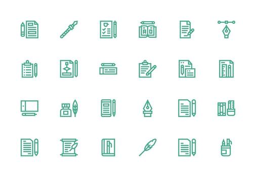 24 Thick Line Line Icons for Pen Graphics Fully Editable Icon Set for Web vector