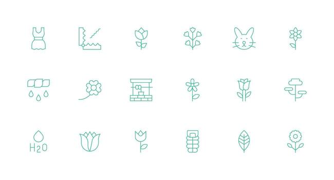 18 mínimo línea estilo íconos desde primavera colección reutilizable icono conjunto vector