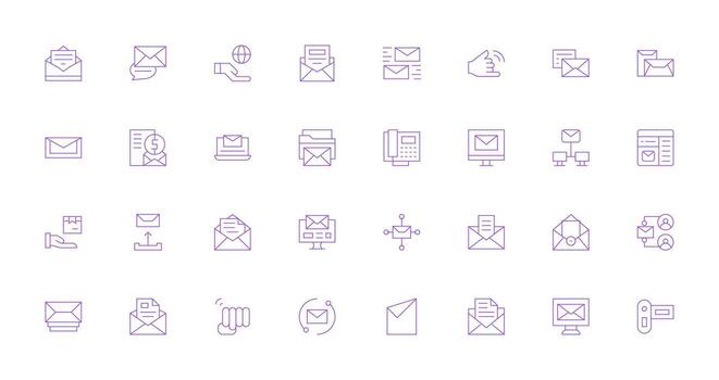 Send Design Icons featuring 32 in Thin Line Style Organized Pack for Project Assets vector