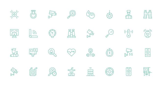 32 Thin Line Vectors for Monitoring Theme Scalable Icons for Cross-Platform Interfaces