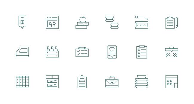 18 mínimo línea estilo íconos desde organizar colección icono conjunto vector