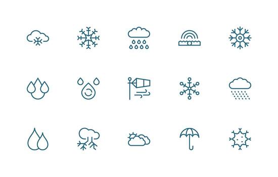 15 Regular Line Icons for Precipitation Graphics Neat Icon Set vector