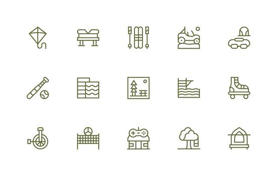 Recreation Icon Set with 15 Regular Line Graphics Simple Icons for Interface and Wireframes vector