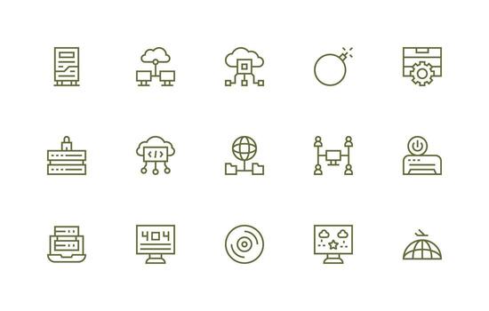 15 íconos para servidor en regular línea formato basado en temas icono paquete vector