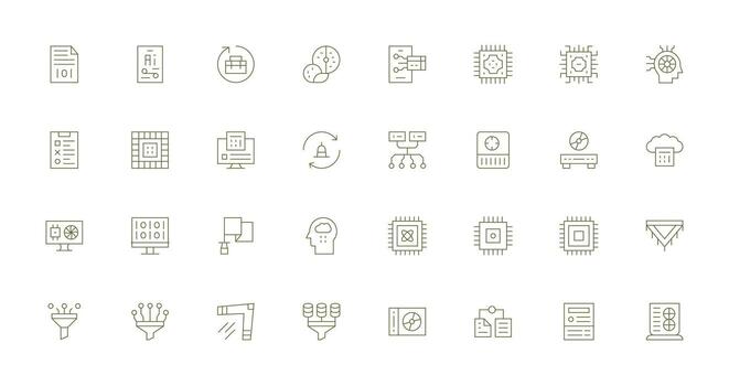 32 Thin Line Icons for Data Processing Graphics Compact Icon Set vector
