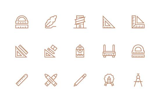 Regular Line Style Drafting Icons with 15 Vectors App Icon Pack