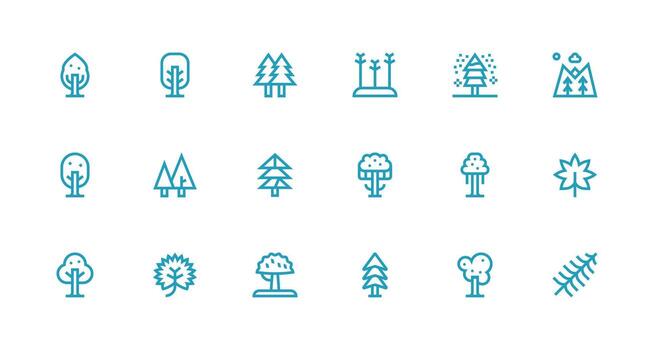 18 fuerte carrera línea íconos para hojas perennes gráficos web y aplicación icono paquete colección vector