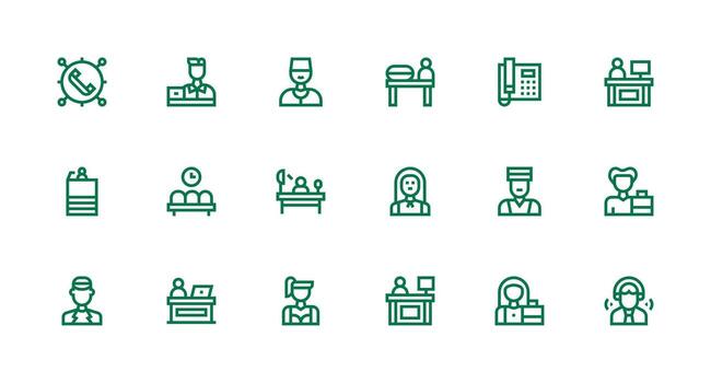 Receptionist featuring 18 Icons in Strong Stroke Line Design Interface Icons for Daily Use vector