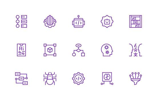 algoritmo presentando 15 íconos en regular línea diseño esencial icono conjunto para equipos vector
