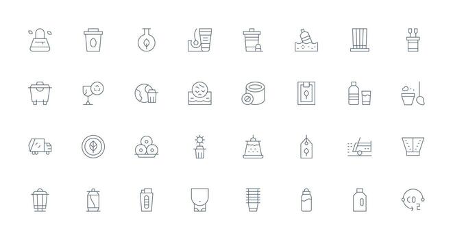 32 Icons for Recycling in Thin Line Format Professional Icon Set vector