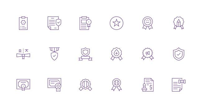 certificado diseño íconos presentando 18 en mínimo línea estilo personalizable icono serie para móvil pantallas vector
