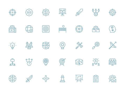 35 Light Line Style Icons from Strategy Collection Simple Icons for Interface and Wireframes vector