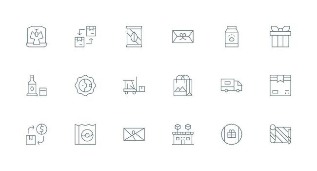 Package Icon Collection with 18 Minimal Line Designs Complete Icon Set for Mobile Apps vector