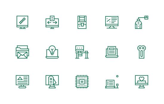 15 Computer Icons in Regular Line Aesthetic Dashboard Icon Series vector