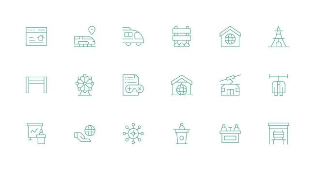 plataforma icono colección con 18 mínimo línea diseños píxel Perfecto icono conjunto vector