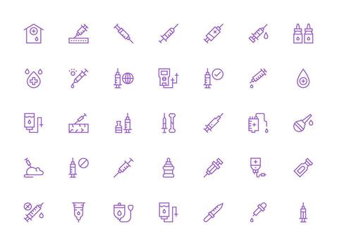35 Regular Clean Line Style Icons from Injection Collection Design Icon Pack vector