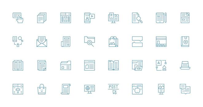 32 Thin Line Style Icons from Content Collection Icon Pack for UI vector
