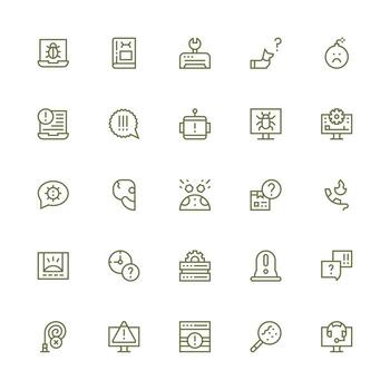 Troubleshooting including 25 Medium Stroke Outline Illustrations Style Icon Set vector