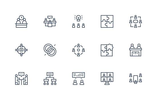 Teamwork Icon Set with 15 Regular Line Graphics Neat Icon Set vector