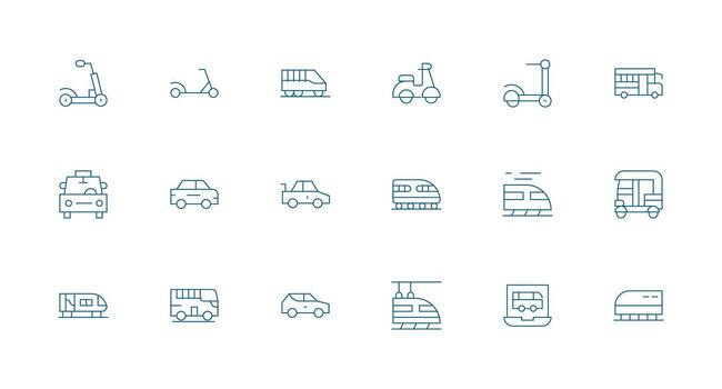 Commute Icon Set with 18 Minimal Line Graphics Scalable Icons for All Themes vector