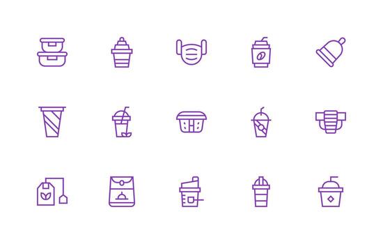 Disposable Icon Set with 15 Regular Line Graphics Modern Line and Glyph Icon Series vector