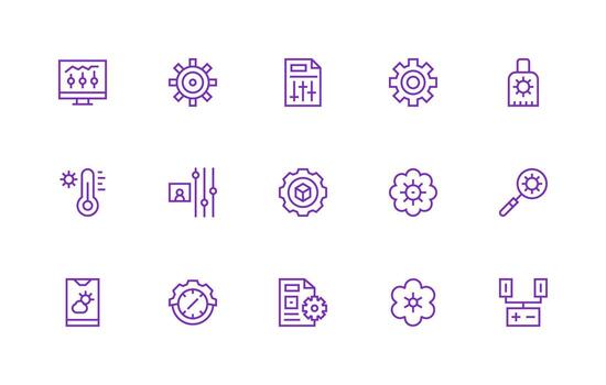 parámetros presentando 15 íconos en regular línea diseño ligero icono serie vector