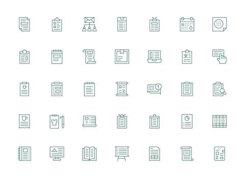 ligero línea estilo lista íconos con 35 vectores básico icono serie