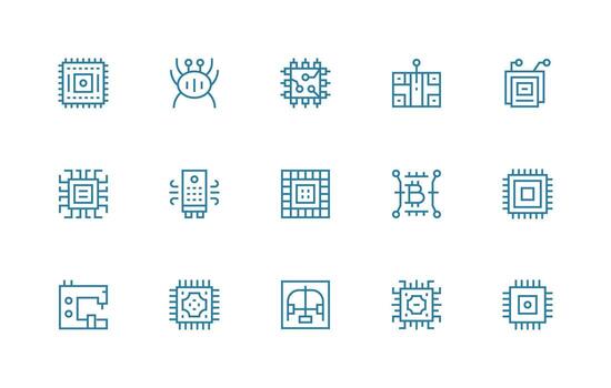 regular línea íconos desde integrado circuito conjunto con 15 vectores ui y ux enfocado icono colección