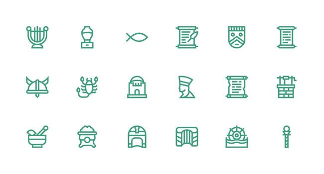 Ancient Icon Set with 18 Strong Stroke Line Graphics Standard Icon Pack vector