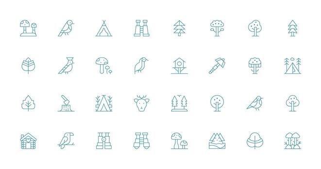 32 Thin Line Vectors for Forest Theme UI Icon Set