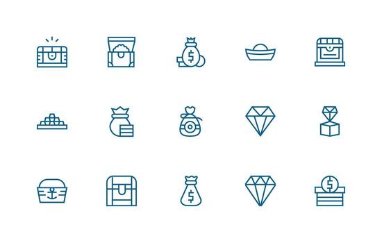 tesoro diseño íconos presentando 15 en regular línea estilo aplicación icono paquete vector