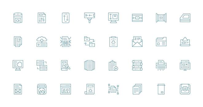 File Management featuring 32 Icons in Thin Line Design Icon Set for Apps vector