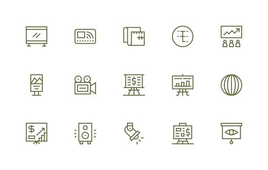Projection Icon Set with 15 Regular Line Graphics Organized Icon Pack for Quick Access vector