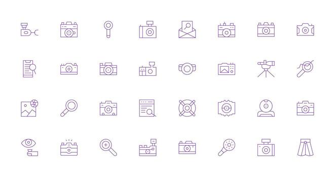 32 Icons for Lens in Thin Line Format All Device Compatible Icon Set vector