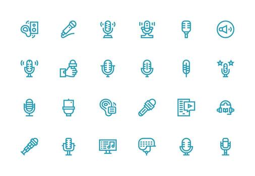 podcast icono conjunto con 24 grueso línea línea gráficos icono conjunto para web vector