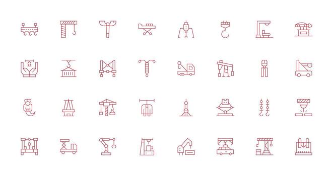 Crane Icon Set with 32 Thin Line Graphics Design Ready Icon Set for Teams vector