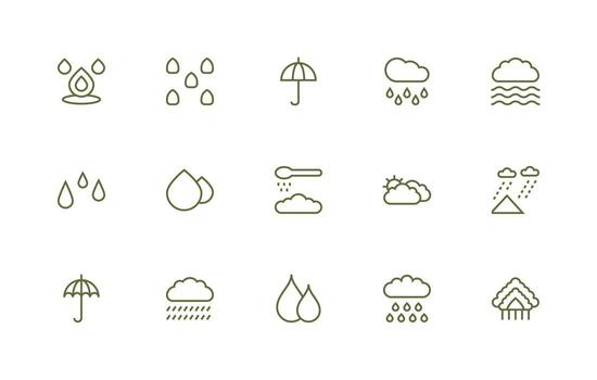 Drizzle Icon Set with 15 Regular Line Graphics Balanced Icon Set for Functional Design vector