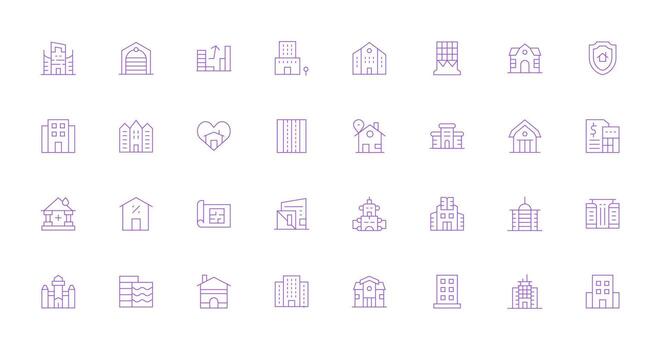 Property Set with 32 Thin Line Icons Multi-Style Icons for Creative Projects vector