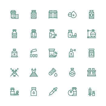 Medium Stroke Outline Icons from Vial Set with 25 Vectors Essential Icon Set for Teams