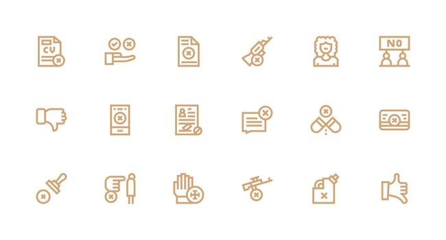 Refusal Icon Set with 18 Strong Stroke Line Graphics UI Icon Set vector